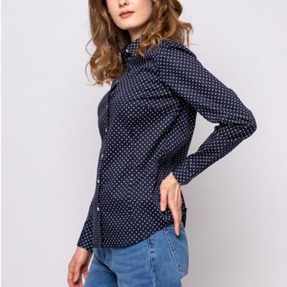 L.L.Bean Signature Collection Polka dot Button-up Shirt Size 4 Long sleeve Navy - Picture 2 of 12